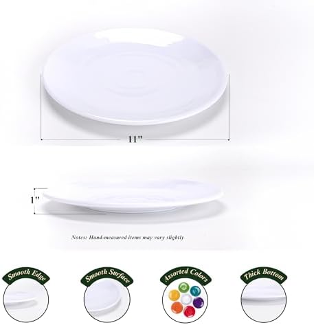 11-Inch Melamine Plates (Set of 6) - Unbreakable and Reusable Plastic Dinnerware with Ceramic Feel, Stackable and Dishwasher-Safe - Versatile for All Meals (White) - Image 4