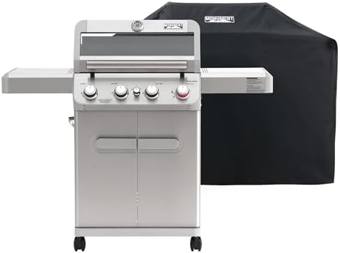 Monument Grills 4 Burner Propane Gas Grill, Stainless Steel Outdoor Patio Barbecue Grill with Cover, with Broil Zone Fast Heating, Knob Control, and Easy Cleanup, M410MBZ by MonumentGrills