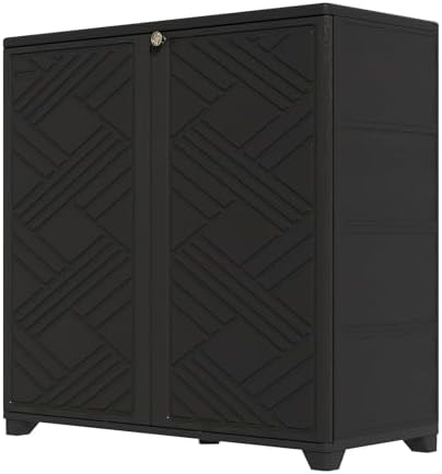 HOMSPARK Indoor/Outdoor Storage Cabinet with Doors and 1 Shelf, 34”x15”x34” HDPE Plastic Storage Box for Bedroom, Bathroom, Living Room, Balcony, Multi-Purpose for Daily Tools, Black by HOMSPARK