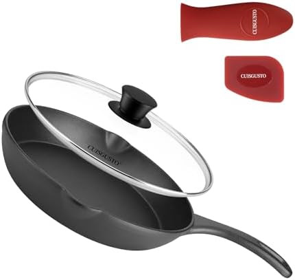 8 Inch Cast Iron Skillet with Glass Lid, Pre-Seasoned Frying Pan by CuisGusto