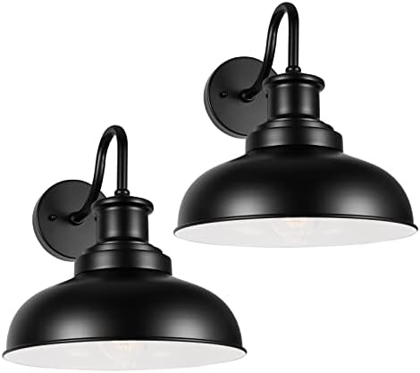 Outdoor Barn Lights Outdoor Wall Sconces Farmhouse Exterior Wall Mount Light Vintage Outside Wall Lighting Fixture Industrial Black White Lanterns for Porch, Entryway, Garage, 2 Pack by Diyel