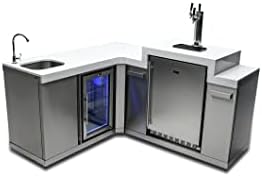 Mont Alpi Bar Series MA-BEV90KEG 90 Degree Stainless Steel Outdoor Rated 3 Beer Tap Kegerator Keg Dispenser + Wine Cooler Beverage Center Refrigerator + Granite Countertops + Faucet & Sink by MontAlpi