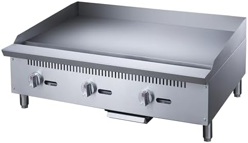 FSE 373-DCGM36 36" Gas Countertop Griddle, 3 Burners, 90,000 BTU, 3/4" Polished Steel Plate, Manual Controls, Full-Length Drip Pan, Stainless Steel, NG/Propane Compatible, Commercial Kitchen - Image 3