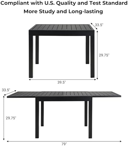 Grand patio 7-Piece Outdoor Dining Set for 6 with 1 Rectangle Expandable Table for 4-6 Person, Metal Woven Wicker Fixed Patio Chairs with Thickened Cushions for Yard, Poolside, Deck (Black) - Image 2