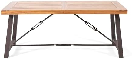 Acacia Wood and Metal Outdoor Dining Table in Teak, Rustic Style with Durable Construction for Patio, Deck, or Terrace - Image 4
