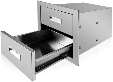 Outdoor Kitchen Double Layer Drawer 14'' W x 14.4'' H x 23'' D Flush Mount BBQ Access Drawers Stainless Steel BBQ Island Drawers with Handle Suitable for Outdoor Kitchen Island Grill Station by Fsehyue