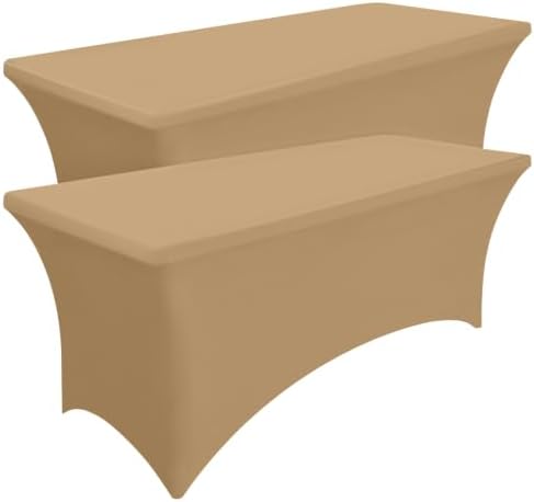 Smiry 2 Pack Spandex Table Cloth 6FT, Elastic Fitted Dark Khaki Tablecloth by Smiry
