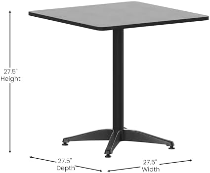 Flash Furniture 27.5 in Indoor/Outdoor Square Table with Base, Black - Image 3