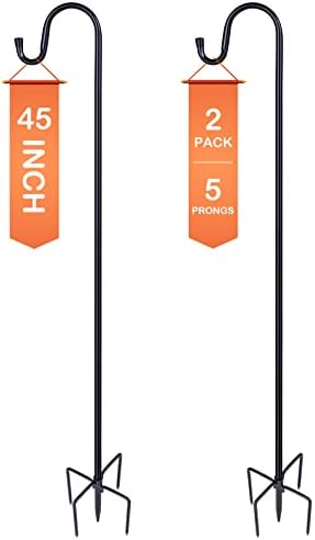 Ottsuls Bird Feeder Pole, 45 INCH Heavy Duty Shepherds Hooks for Outdoor with 5 Prong Base, Adjustable Stand Hanger for Garden Plant, Hummingbird Feeder, Lantern, Hanging Wedding Decor (2 Pack) by Ottsuls