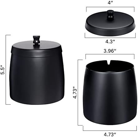 Black Cool Ashtrays for Cigarettes/Cigars Outdoors,Smokeless Ashtray with Lid Windproof Waterproof Ashtray for Outside Patio Home Modern Decor(X-Large) - Image 2