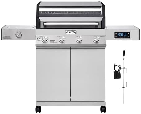 Monument Grills Denali Series, Denali 405 4-Burner Liquid Propane Gas Smart bbq Grill Stainless Steel with Rotisserie Kit(2 items) by MonumentGrills