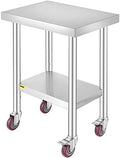 Mophorn 24x18x34 Inch Stainless Steel Work Table 3-Stage Adjustable Shelf with 4 Wheels Heavy Duty Commercial Food Prep Worktable with Brake for Kitchen Prep Work by VEVOR