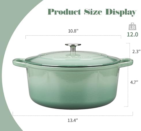 EDGING CASTING Enameled Cast Iron Dutch Oven Pot With Lid, 5.5 Quart, for Bread Baking, Cooking, Sage Green - Image 2