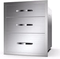Pull Out Trash Drawer, Lower Sliding Rails Stainless Steel Roll Out Trash Bin Pull Out Tray With Handle For Outdoor Kitchen BBQ Island Grill Station,Three Drawers by OLIPIC