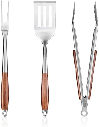 FJNATINH Heavy-Duty Grilling Accessories Rose Wooden BBQ Grilling Tools Set,Outdoor Grill Set with Spatula, Fork & Tongs,Essential Accessories for Barbecue & Grill. Ideal Gift for Men by HOMEKITCHENTOOL