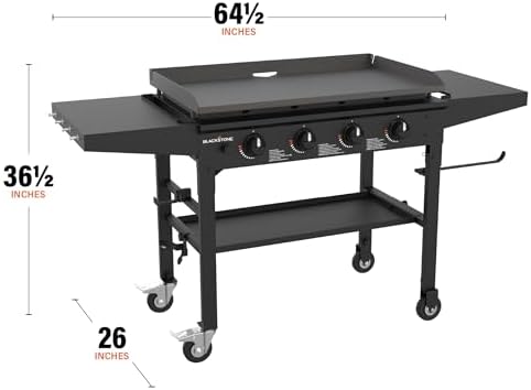 Blackstone 36 Inch 4 Burner 60,000 BTU Portable Steel Griddle Cooking Station with Foldable Legs, Grease Pan, and Storage Rack, Black - Image 3