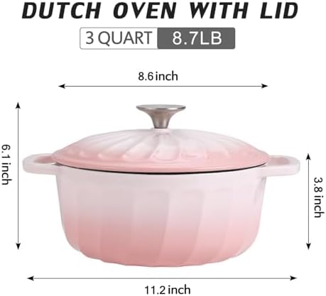 Enameled Cast Iron Dutch Oven Pot with Lid, 3 QT Small Dutch Oven - Image 2