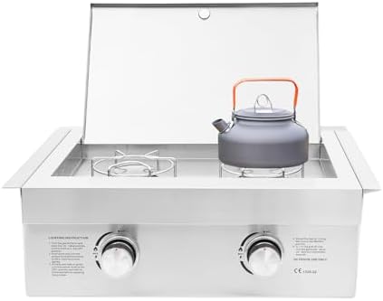 2-Burner Stove for Outdoor Kitchen, Built-in Stainless Steel Side Burner with Removable Grates & Cover, Gas Stove for BBQ Island, Patio, Backyard (Liquid Propane, Double Burner) by Okasiki
