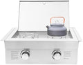2-Burner Stove for Outdoor Kitchen, Built-in Stainless Steel Side Burner with Removable Grates & Cover, Gas Stove for BBQ Island, Patio, Backyard (Liquid Propane, Double Burner) by Okasiki