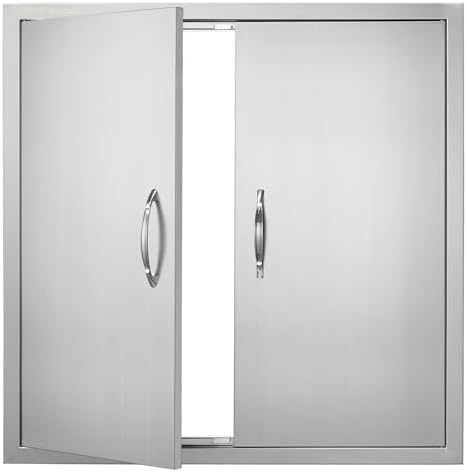 VEVOR BBQ Access Door, 31W x 31H Inch Double Outdoor Kitchen Door, Stainless Steel Flush Mount Door, Wall Vertical Door with Handles, for BBQ Island, Grilling Station, Outside Cabinet by VEVOR