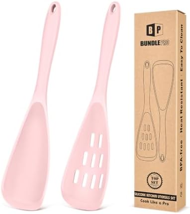BUNDLEPRO Silicone Cooking Spoons for Nonstick Cookware, One-Piece, 2 Pack by BUNDLEPRO