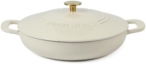 Martha Stewart Gatwick 3.5-Quart Enameled Cast Iron Dutch Oven Braiser – Linen with Gold Knob – Durable Heavy-Duty Braising Pot for Slow Cooking and Searing by MarthaStewart
