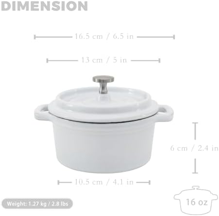 Flavehc Mini Cocotte 16 oz Mini Dutch Oven 0.5 qt. Cast Iron Garlic Roaster for Oven Garlic Confit Pot Ramekins with Lids Oven Safe Set of 2, White - Image 3