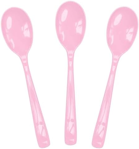 SietDESEO 50 PCS Light Pink Plastic Spoons Disposable Utensils Heavy Duty Baby Pink Spoons Disposable Cutlery for Birthday Wedding Baby Shower Bridal Shower Plastic Silverware by SietDESEO