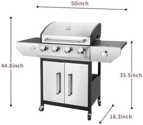 4-Burner Propane BBQ Grill 53000 BTU Stainless Steel Cast Iron Grate - Image 5