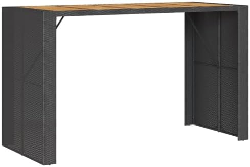 Garden Bar Table Black, Acacia Wood Top, Powder-Coated Steel Frame, 72.8" Outdoor Dining Table for Patio, Balcony, Backyard Furniture Garden Furniture - Image 2