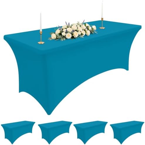 Smiry 5 Pack Spandex Table Cloth 6FT, Elastic Fitted Teal Tablecloth by Smiry