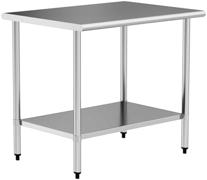 Stainless Steel Work Table 30 x 48 Inch with Adjustable Undershelf, Heavy-Duty Metal Prep Table for Commercial Kitchen & Restaurant, Garage, Outdoor by Chingoo
