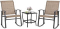 Shintenchi Rocking Chair Outdoor with Table, 3 Piece Rocking Patio Bistro Set, Outdoor Furniture Set with Metal Frame and Textilene Fabric for Small Space, Brown by Shintenchi%7CFurnitureMadeforRealLife