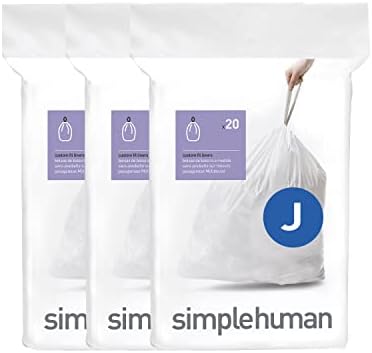 simplehuman Code J Custom Fit Trash Can Liner, 3 refill packs (60 Count), 30-45 Liter / 8-12 Gallon by Simplehuman