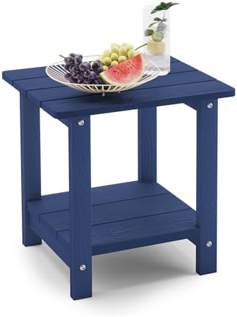 LUE BONA Outdoor Side Table, 2-Tier HDPS Small Patio Table, Navy by LUEBONA