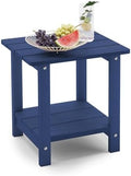 LUE BONA Outdoor Side Table, 2-Tier HDPS Small Patio Table, Navy by LUEBONA