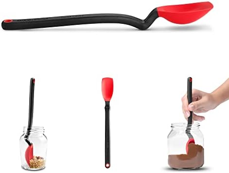 Dreamfarm Mini Supoon Non-Stick Sit-Up Silicone Scraping Cooking Spoon, Jar Scraper Measures 5ml Tsp - 8" Red by Dreamfarm