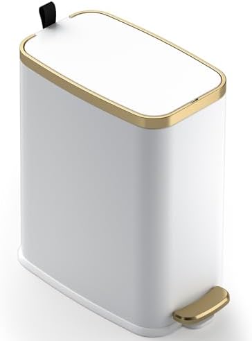 CEROELDA Small Bathroom Trash Can with Lid-5L/1.3 Gal-Soft Close Lid-White by WelcometoCEROELDA