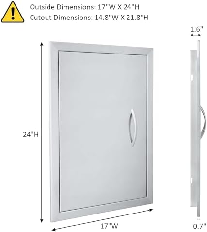 JIE JIN 17" W X 24" H Outdoor Kitchen Doors Single Door Thickened 304 Brushed Stainless Steel BBQ Access Door BBQ Island Doors Outdoor Kitchen Accessories Door for Outdoor Kitchen BBQ Island - Image 2