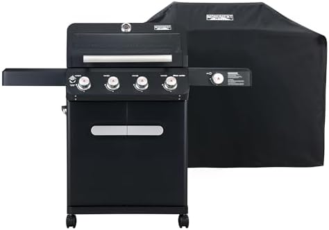 Monument Grills Mesa Series, Outdoor Barbecue Stainless Steel 4 Burner Propane Gas Grill, 52,000 BTU Patio Garden Barbecue Grill with Side Burner and Knob Controls, Mesa425 with BBQ Cover by MonumentGrills