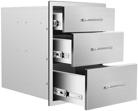 Outdoor Kitchen Drawers 18" Wx 23" H x 23" D Stainless Steel Triple Drawers with Ergonomic Handle for BBQ Island, Patio Grill Station & Outdoor Kitchen Cabinets by Unknown
