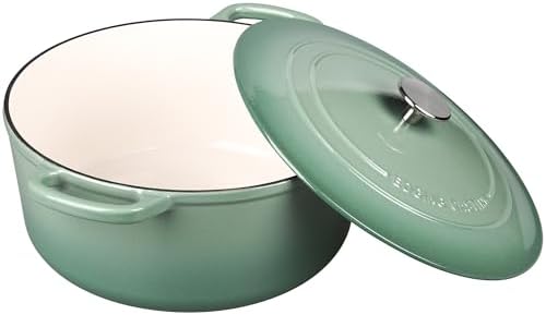 EDGING CASTING Enameled Cast Iron Dutch Oven Pot With Lid, 5.5 Quart, for Bread Baking, Cooking, Sage Green - Image 3