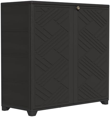 ZZM Indoor/Outdoor Storage Cabinet Waterproof, 34"x15"x34" Plastic Outdoor Storage Box for Garden Balcony Bathroom, All Weather Outdoor Storage Clearance, DIY Usage, with 1 Shelf (Black) by ZZM