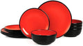 TP 12-Piece Melamine Dinnerware Sets, Service for 4, Glossy Black&Red by TastePrime