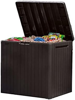 Keter City 30 Gallon Resin Outdoor Storage Box and Patio Furniture Side Table for Pool and Garden Accessories, Brown by Unknown