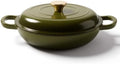 Dutch Oven Enameled Cast Iron with Lid - Big Dual Handles - Oven Safe up to 500°F - Classic Round Pot for Versatile Cooking 3 QT Shallow Pot Golden Green by Alathote