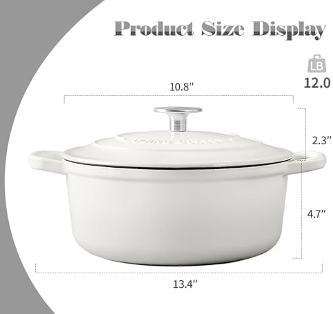 EDGING CASTING Dutch Ovens Enameled Cast Iron Covered 5.5 Quart Dutch Oven with Dual Handle for Bread Baking, White - Image 3