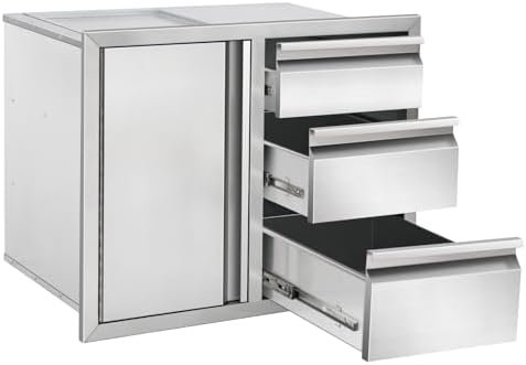 Outdoor Kitchen Drawer Combo Cabinet, Stainless Steel Triple Drawers with Integrated Access Door, 28" W x 22" H x 19.5" D Outdoor Built-in Cabinet for BBQ Island Grill Stations by Unknown