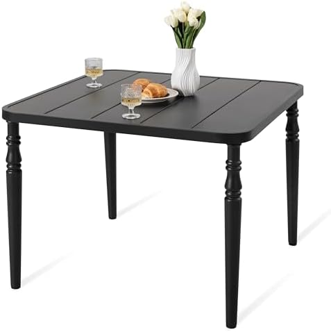 NUU GARDEN Outdoor 37” Dining Table, Square Metal Dining Table with Umbrella Hole, Patio Dining Table with Powder-Coated Frame and Slatted Tabletop, for Garden, Backyard and Balcony, Black - Image 3