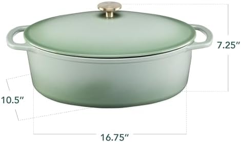 Best Choice Products Oval 7.5 Quart Enamel Cast-Iron Dutch Oven, Heavy-Duty Pre-Seasoned for Baking, Cooking w/Side Handles – Sage Green - Image 2